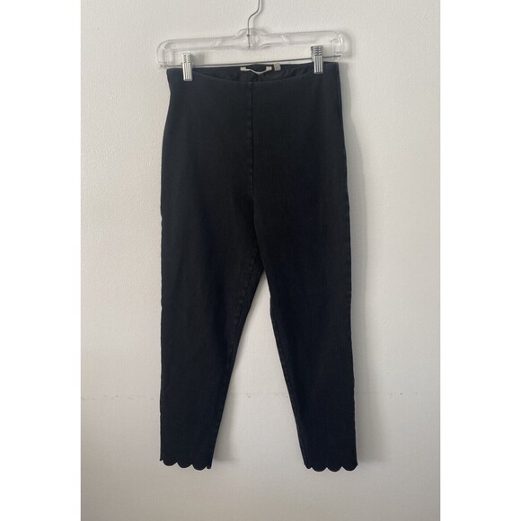 Soft Surroundings Black Denim Pull On Skinny  Jeans with Scalloped Hem  Size M - Picture 1 of 5